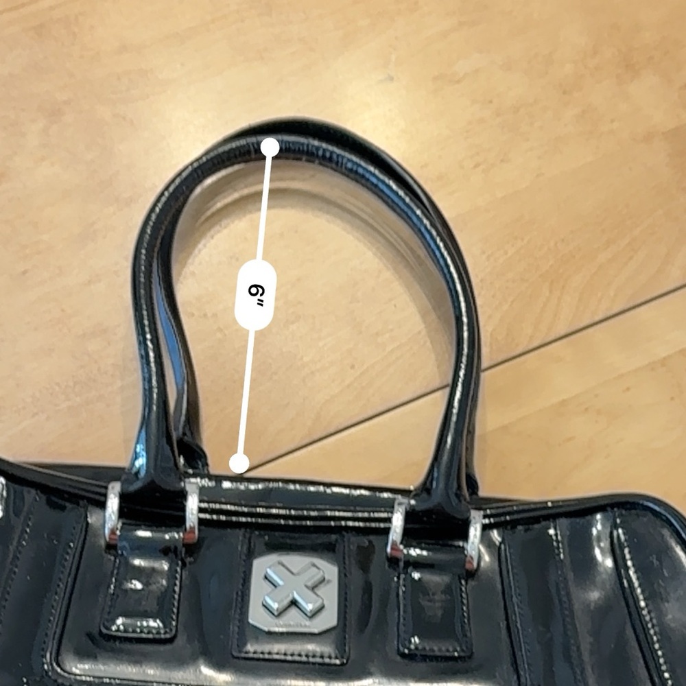 Calvin Klein Black Patent Leather Satchel Hand Bag with Double Top Handles - Picture 13 of 13